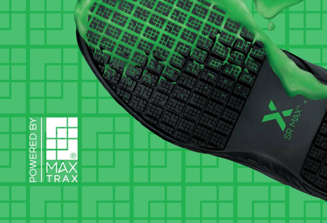 An outsole that we want to wear in a slippery restaurant kitchen or manufacturing facility. We call it MaxTRAX®, and it kills it in independent testing.